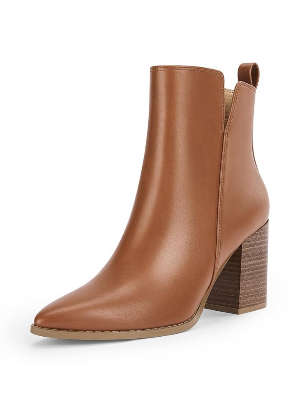 Womens Ankle Boots V Cutout Pointed Toe Block Chunky Heel Booties Side Zipper